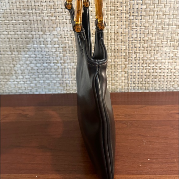 ๐4xHP๐VTG 1990s Mod Lucite Top Handle Black Faux Leather Bag - Picture 9 of 11